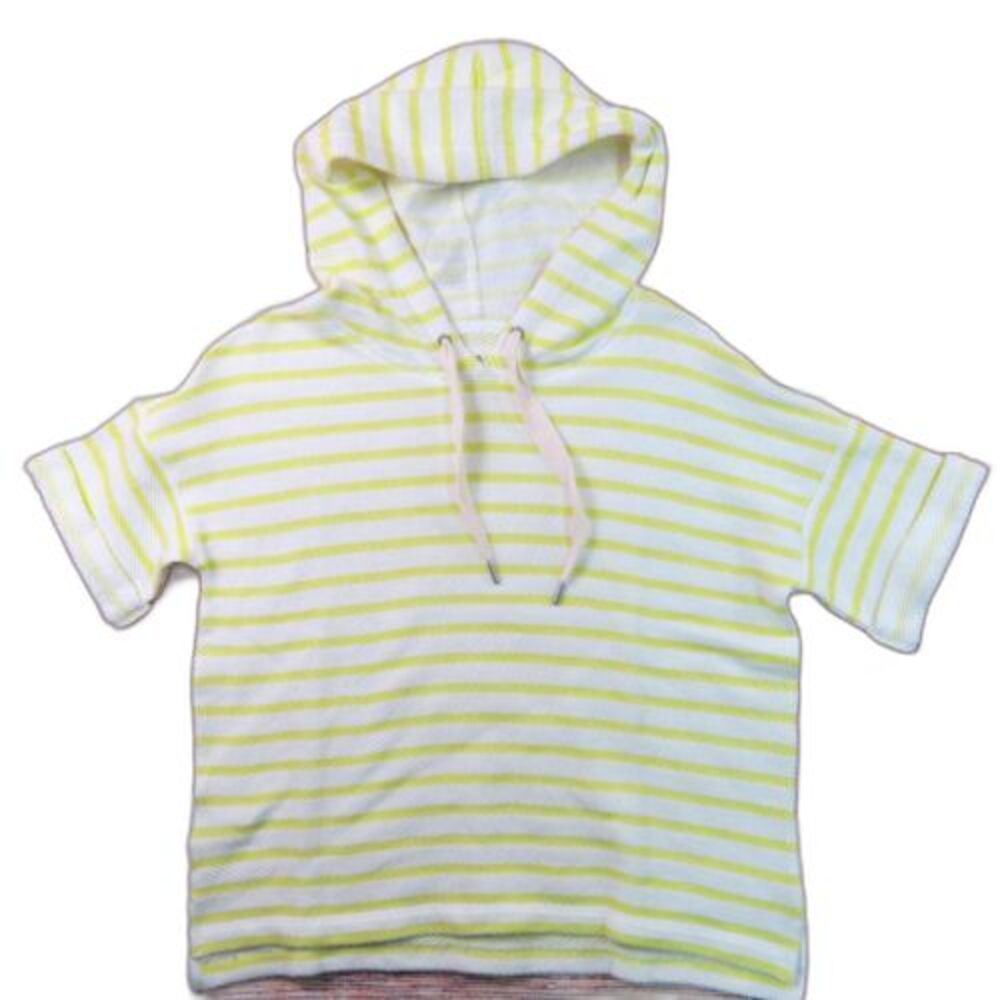 Lou & Grey White With Yellow Stripes XS Short Sleeve Thermal Hoodie